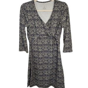 prAna Faux Wrap Twist Front V Neck Black and Gray Dress Women's Size S